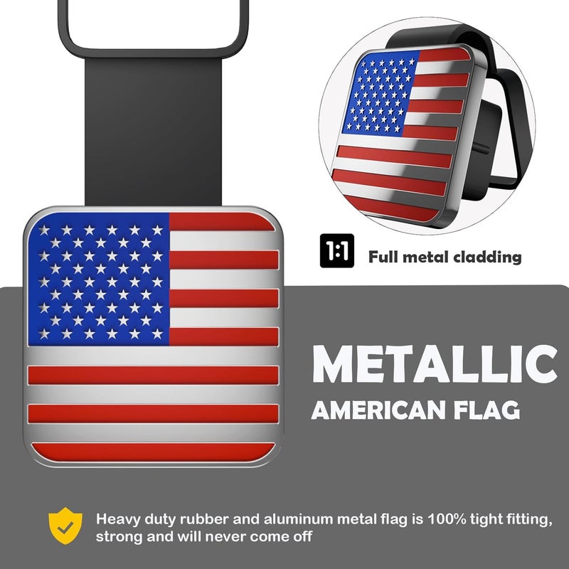 OGYE 2 Inch Trailer Hitch Cover with American Flag, Metal Trailer Hitch Cover Fit for 2 Inch Hitch Receivers Class 3 4 5, 2'' Rubber Hitch Tube Cover Plug Cap (Blue/Red/Chrome) - Image 2